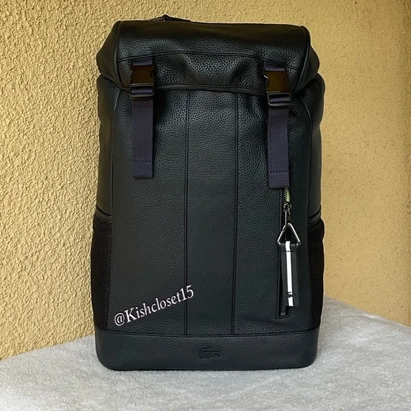 NWOT Lacoste Men's Altitude Genuine Cow Leather Flap Backpack - Picture 3 of 16